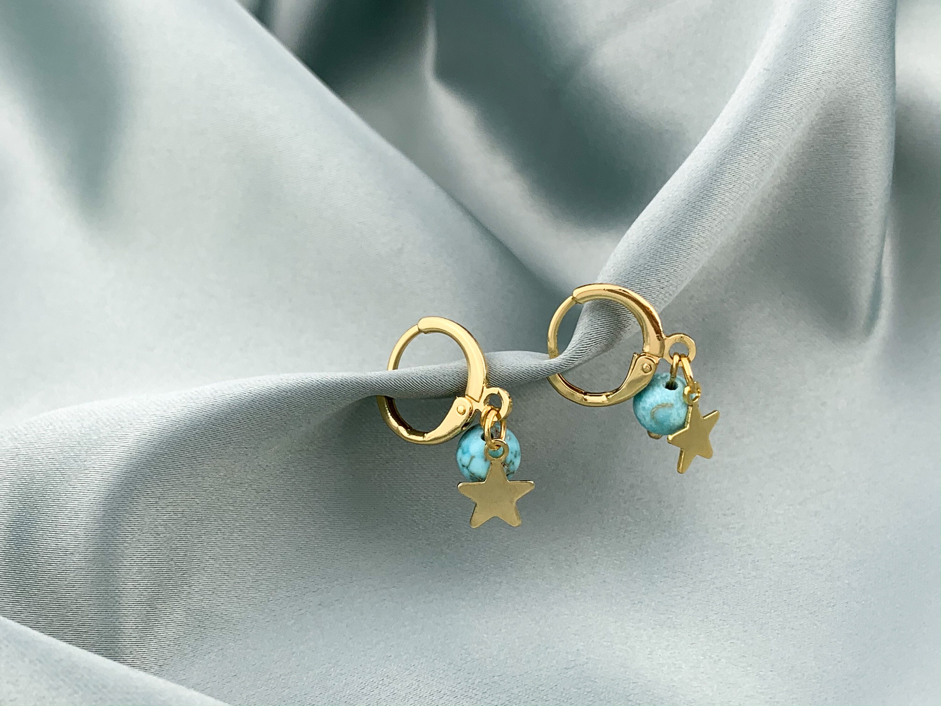 Gold Star French Clip Earrings Turquoise Earrings Etsy UK