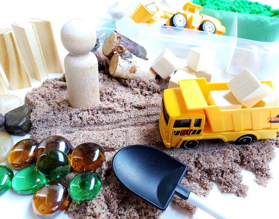 Construction Sensory Bin, Construction Sensory Kit, Kinetic Sand