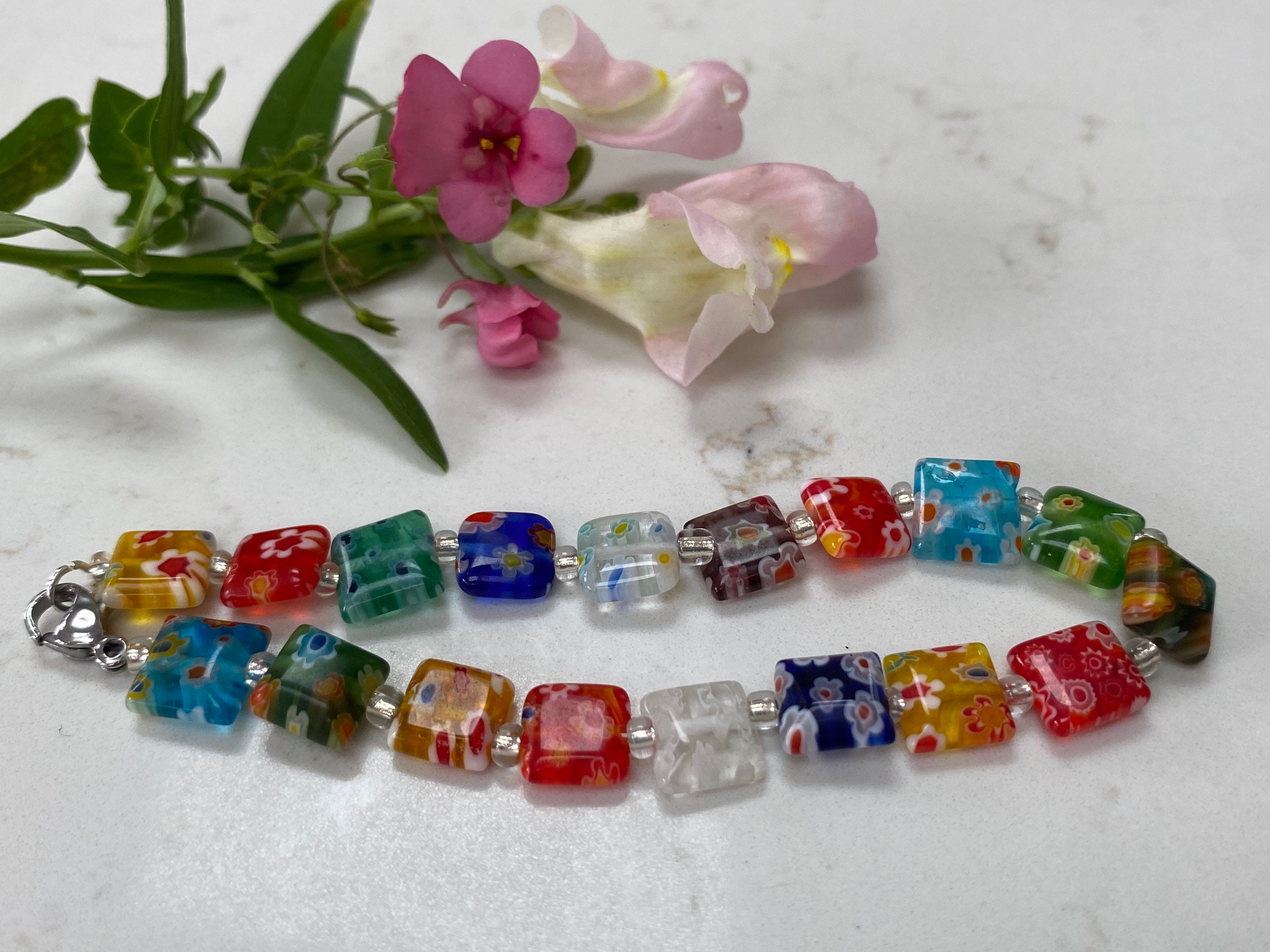 Millefiori glass bead bracelet Etsy