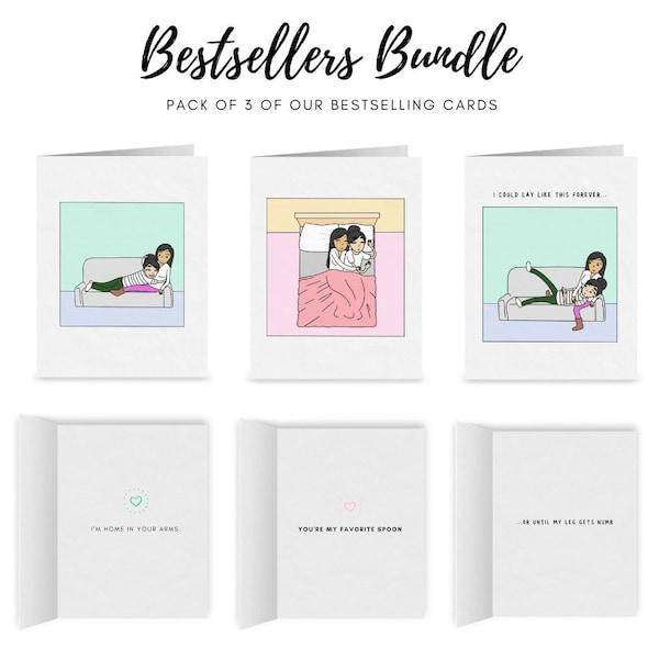 Bestsellers Card Bundle (Pack of 3) | Cute Lesbian Greeting Cards | Romantic Lesbian Anniversary Cards | LGBTQ Valentine's Day Cards & Gifts