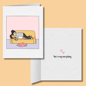 Eres mi todo, tarjeta de felicitación lesbiana romántica divertida, regalos de aniversario LGBTQ, tarjetas femeninas sáficas WLW, pareja de lesbianas gay abrazándose