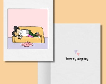 Je bent mijn alles, grappige romantische lesbische wenskaart, LGBTQ-verjaardagscadeaus, sapphic WLW vrouwelijke kaarten, homo-lesbisch koppel knuffelen