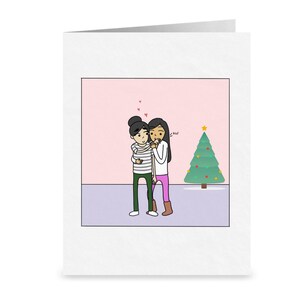 Kiss Me Lesbian Holiday Greeting Card | Carte de Noël lesbienne romantique | Cadeaux de vacances lesbiennes mignons | Carte de vacances LGBT pour votre petite amie