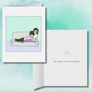 Je suis chez toi dans tes bras | Carte de Saint-Valentin lesbienne romantique | Cadeau d’anniversaire LGBTQ mignon et aimant | Carte de vœux sapphique WLW Relationship