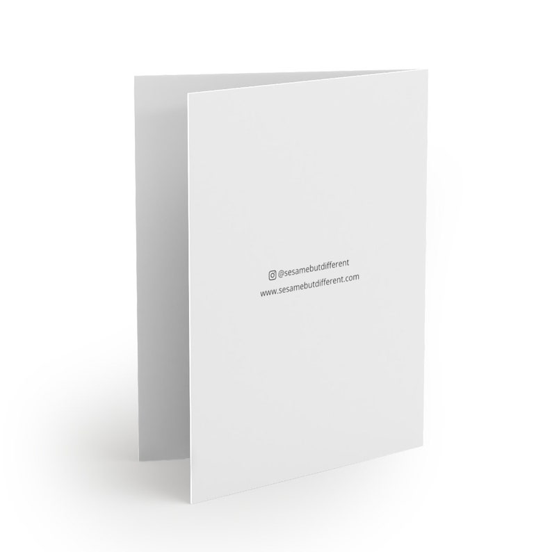 May include: A blank white card with rounded corners. The back of the card has the text "@sesamebutdifferent" and "www.sesamebutdifferent.com" printed in gray.