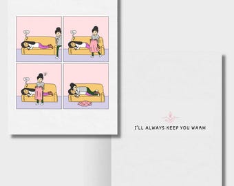 I'll Always Keep You Warm Cute Lesbian LGBT Greeting Card, WLW Sapphic Comic Greeting Cards, Gay Couple Anniversary & Valentine's Day Gifts