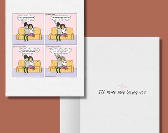 I'll Never Stop Loving You Romantic Lesbian Greeting Card, Cute Heartwarming LGBTQ Anniversary Gifts, Grow Old Together, WLW Sapphic Comics