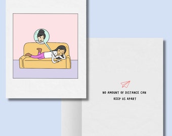 No Amount of Distance Can Keep Us Apart | I Miss You Lesbian Long Distance Card | Cute LGBTQ Anniversary Gifts | Sweet Sapphic WLW Artwork