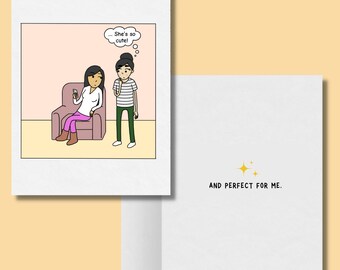 She's So Cute and Perfect for Me, Romantic Lesbian Greeting Card, LGBT WLW Sapphic Anniversary Birthday Card, Cute Gay Lesbian Couple Gifts