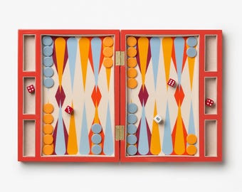 Lacquered Backgammon Set, Red. Modern Coffee Table Games
