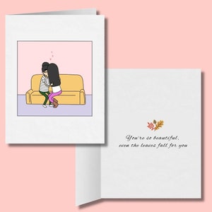 Fall For You / Cute Romantic Lesbian Card / LGBTQ Anniversary Gift / WLW Sapphic Love Fall Autumn Greeting Cards / Seasonal LGBT Cards