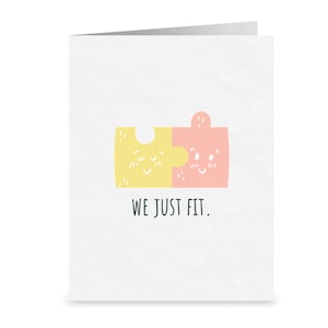 Tarjeta de felicitación We Just Fit / Puzzle Piece / Linda tarjeta de aniversario Te amo / Tarjeta de felicitación LGBTQ lésbica / Tarjeta de aniversario romántica