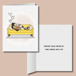 Para sempre nunca poderia ser longo o suficiente com você Cartão de felicitações lésbico romântico, presentes de aniversário LGBTQ, quadrinhos sáficos WLW, casal gay lésbico
