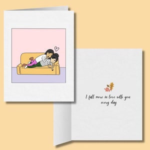 Me enamoro más de ti todos los días / Linda tarjeta lésbica romántica / Regalo de aniversario LGBTQ / WLW Sapphic Love Fall Autumn Greeting Cards