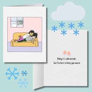 Bébé, il fait froid dehors, mais je suis là pour te garder au chaud | Noël lesbien romantique | Mignon cadeau de vacances LGBT | Carte de Noël WLW Câlin Sapphique