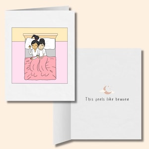 Esto se siente como el cielo, tarjeta de felicitación lesbiana romántica, lindo regalo de aniversario LGBTQ, tarjetas de felicitación de amor femenino sáfico WLW, pareja abrazada
