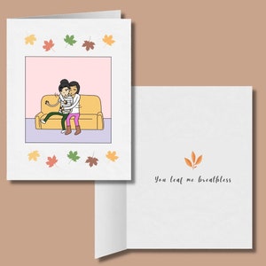 Tu me feuilles à bout de souffle | Carte lesbienne romantique mignonne | Cadeau d’anniversaire LGBTQ | WLW Sapphic Love Fall Autumn Cartes de vœux | Cartes saisonnières