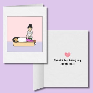 Gracias por ser mi bola de estrés, tarjeta de felicitación lesbiana romántica divertida, regalos de aniversario LGBTQ, tarjetas femeninas sáficas WLW, masaje de pareja