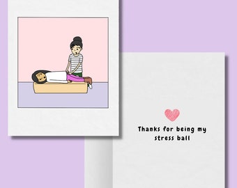 Bedankt dat je mijn stressbal bent, grappige romantische lesbische wenskaart, LGBTQ-verjaardagscadeaus, sapphic WLW vrouwelijke kaarten, paarmassage