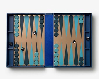 Modern Backgammon Set, Dark Blue/Copper, Modern Coffee Table Games