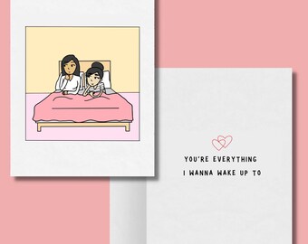 You're Everything I Wanna Wake Up To Sweet Heartwarming Lesbian Greeting Card, Cute LGBT Anniversary, Sapphic WLW Female Love Greeting Cards
