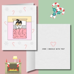 Cane Je me blottis contre toi | Punny Romantique Lesbienne Carte de Noël | Cadeaux de Noël lesbiennes mignons | Carte de vœux lesbienne