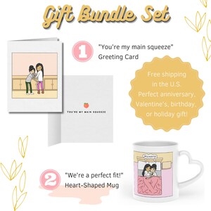 LGBT Valentijnsdag Gift Bundle | Lesbisch We zijn een perfect fit hartvormige mok | Main Squeeze Gay Wenskaart | Romantisch verjaardagscadeau