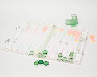 Ombre Lucite Backgammon Set, Modern Clear Colorful Board Games