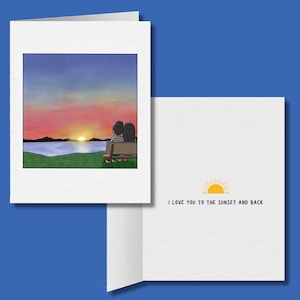 Te amo hasta el atardecer y de regreso, tarjeta de felicitación lesbiana romántica, regalo de aniversario LGBTQ, tarjetas de amor femeninas sáficas WLW, linda pareja gay