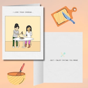 Adoro sua comida, mas gosto mais de comer você | Cartão lésbica engraçado de <br> Entrega Rápida? Bonito aniversário LGBTQ ou presente de dia dos namorados | Humor Sáfico WLW