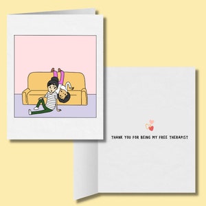 Gracias por ser mi terapeuta gratuito, tarjeta de felicitación lesbiana divertida, regalos de aniversario LGBTQ, tarjetas femeninas sáficas WLW, pareja de lesbianas gay