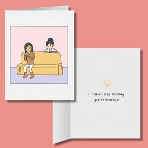 Je n'arrêterai jamais de penser que vous êtes belle, carte lesbienne romantique, cadeau LGBT, carte d'anniversaire de Noël WLW, couple gay lesbien s'embrassant