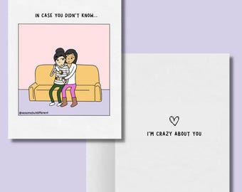In Case You Didn't Know I'm Crazy About You LGBTQ Greeting Card, Lesbian Gay Couple Anniversary Valentine's Day Birthday Cards, WLW Sapphic