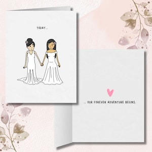 Aujourd’hui, notre aventure pour toujours commence | Carte de vœux de fiançailles de mariage lesbien | | de relations Sapphic WLW Cadeaux et cartes LGBTQ romantiques gays