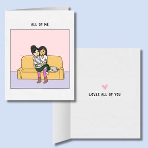 Je vous aime tous Carte de voeux LGBTQ, Carte d'anniversaire lesbien, Cadeaux de Saint-Valentin pour couple gay, Cartes de voeux WLW Sapphic Comic