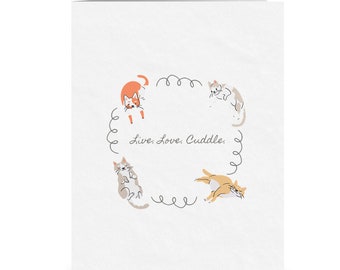 Live. Love. Cuddle | Anniversary Greeting Cards | Cute Romantic Lesbian Greeting Card | LGBTQ Anniversary Gifts | Cute Animal Cat Cards