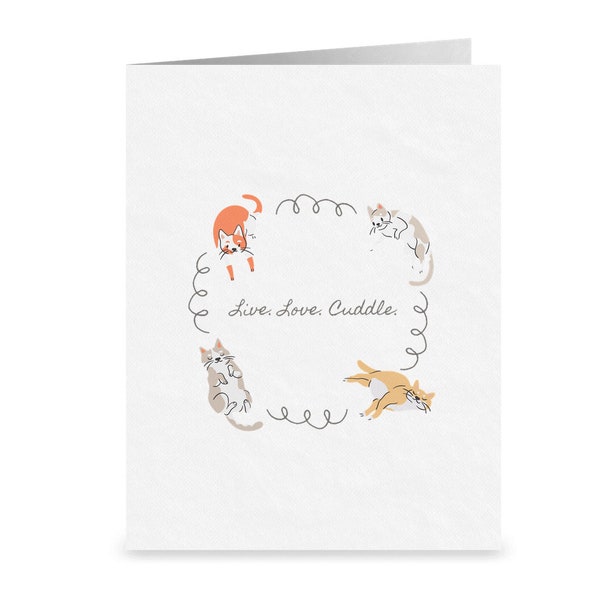 Live. Love. Cuddle | Anniversary Greeting Cards | Cute Romantic Lesbian Greeting Card | LGBTQ Anniversary Gifts | Cute Animal Cat Cards