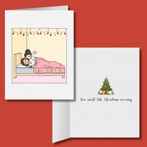 Vous sentez le matin de Noël, Noël lesbien romantique, cadeau de vacances LGBT mignon, carte de vœux de Noël saphique câlin WLW, carte lesbienne gay