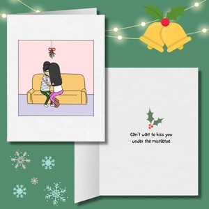 J’ai hâte de t’embrasser sous le gui | Noël lesbien romantique | Mignon cadeau de vacances LGBT | Carte de vœux de Noël WLW Câlin Sapphique