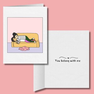 Carte de voeux lesbienne You Belong With Me, cadeaux d'anniversaire LGBTQ, anniversaire de couple gay lesbien, cadeaux LGBT romantiques mignons, bande dessinée WLW saphique
