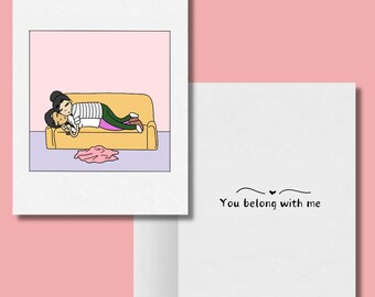 You Belong With Me Lesbian Greeting Card, LGBTQ Anniversary Gifts, Lesbian Gay Couple Birthday, Cute Romantic LGBT Gifts, WLW Sapphic Comic