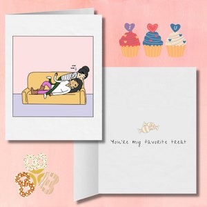 Nom Nom You're My Favorite Treat | Romantische Lesbische Grußkarte | Süßes LGBTQ Jahrestag oder Valentinstag Geschenk | Lustiger Sapphic WLW Humor