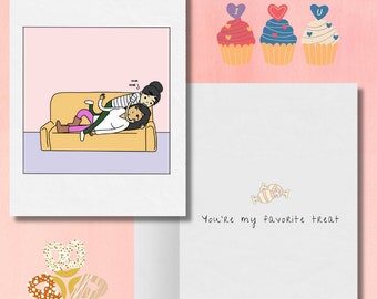 Nom Nom You're My Favorite Treat | Romantic Lesbian Greeting Card | Cute LGBTQ Anniversary or Valentine's Day Gift | Funny Sapphic WLW Humor
