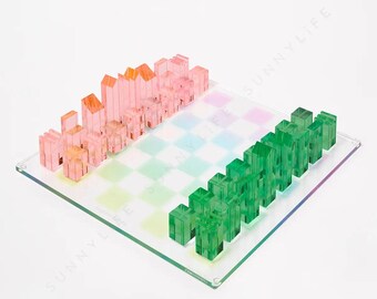 Ombre Lucite Acrylic Chess & Checkers Set