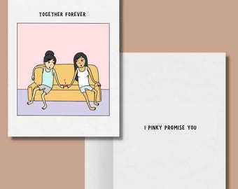 Together Forever I Pinky Promise You, Romantic Lesbian Greeting Card, LGBTQ Couple, Gay Couple Anniversary, Birthday, Valentines Day Cards