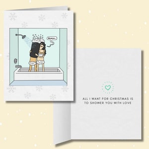 Tout ce que je veux pour Noël, c’est te couvrir d’amour | Carte de Noël lesbienne mignonne | Doux cadeau de vacances LGBT | Relation saphique | Salutation WLW