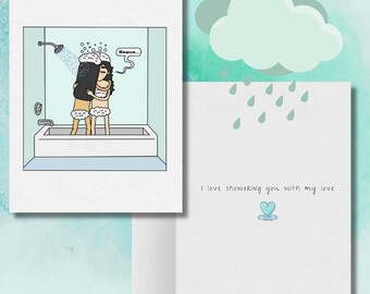 I Love Showering You With My Love | Romantic Lesbian Any Occasion or Valentine's Day Card | Cute LGBTQ Anniversary Gift | Sapphic WLW Love