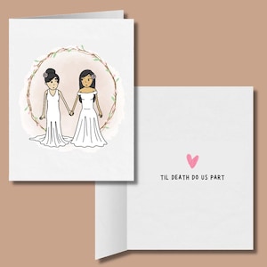 Til Death Do Us Part, wenskaart lesbische bruiloft verloving, homohuwelijksgeloften jubileumgeschenken, WLW sapphic, wenskaart LGBTQ-paar