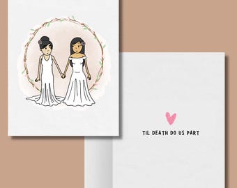 Til Death Do Us Part, Lesbian Wedding Engagement Greeting Card, Gay Wedding Vows Anniversary Gifts, WLW Sapphic, LGBTQ Couple Greeting Card