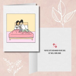 Tu es mignon même quand tu es malade |  Get Well Soon Lesbian Card | Mignon | cadeau LGBTQ Carte de vœux Sapphic WLW | Carte longue distance romantique